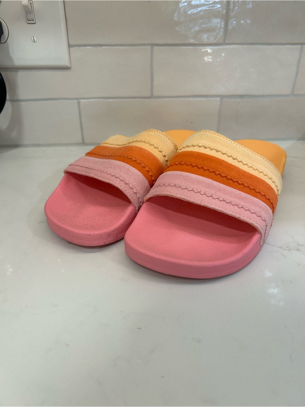 adidas Pink, Orange & Cream Slide Sandals
